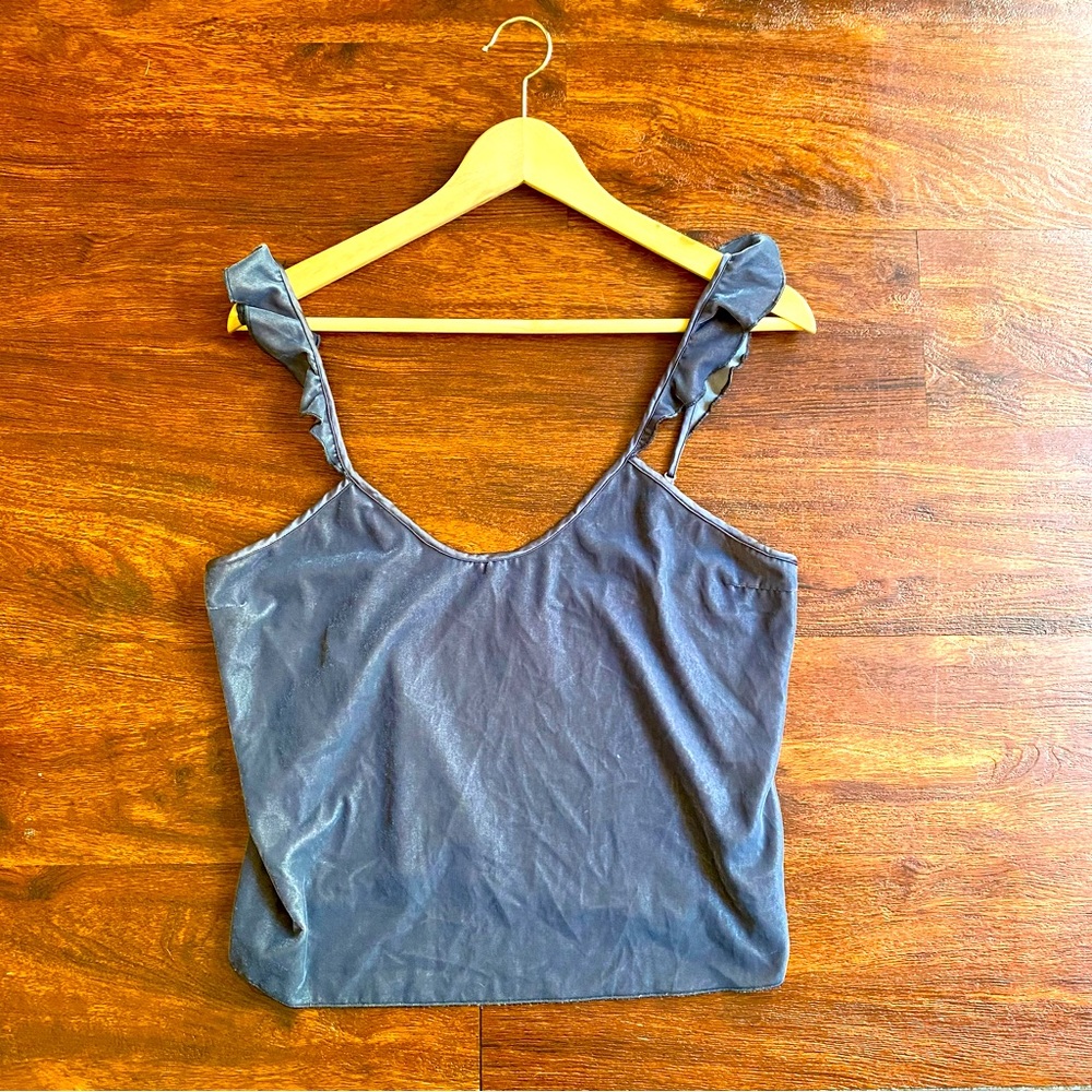 ☀️5/25☀️ Victoria’s Secret Blue Gray Velvet Ruffle Strap Cami Size Small